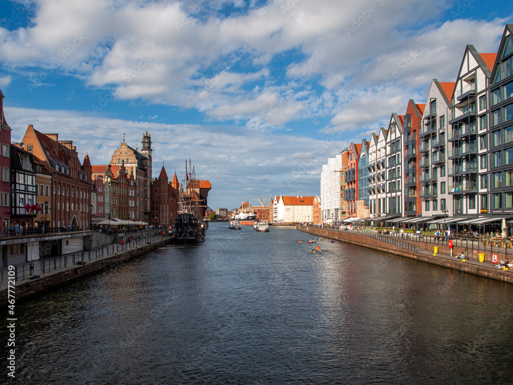  Gdansk, Old Town - historic buildings along the riverbank of Motlawa River, Poland