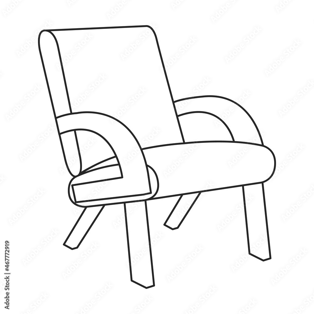 Home armchair vector outline icon. Vector illustration comfortable chair on white background. Isolated illustration outline icon home armchair. Home armchair vector outline icon. Vector illustration comfortable chair on white background. Isolated illustration outline icon home armchair.