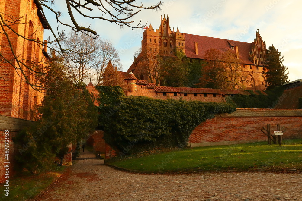Fototapeta premium Zamek, czerwona cegła, mury, gotyk, deszcz, Malbork