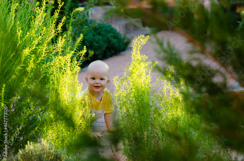 baby girl seating on the grass - summer
