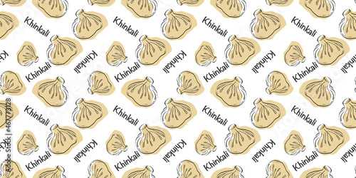 Khinkali seamless pattern. Beautiful vector seamless pattern with khinkali. Suitable for wallpapers, web page backgrounds, surface textures, textiles.