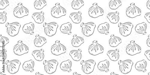 Khinkali seamless pattern. Beautiful vector seamless pattern with khinkali. Suitable for wallpapers, web page backgrounds, surface textures, textiles.