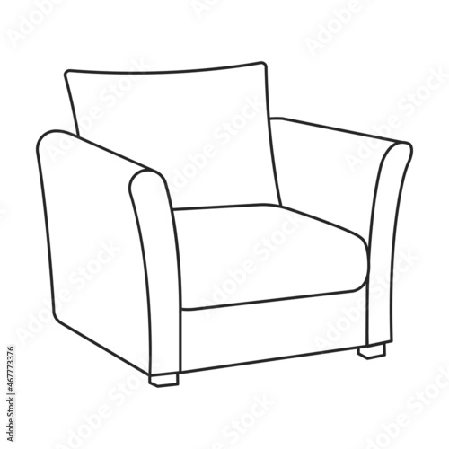 Home armchair vector outline icon. Vector illustration comfortable chair on white background. Isolated illustration outline icon home armchair.