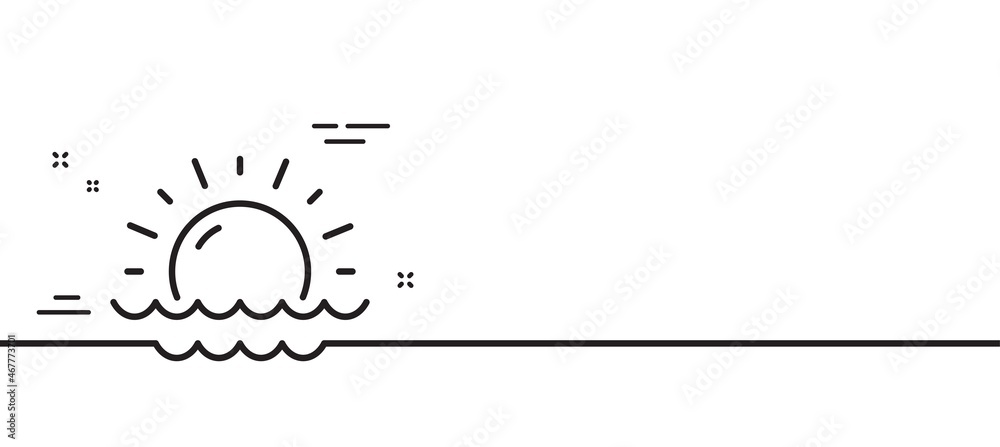 Sunny weather forecast line icon. Summer sun sign. Sunset with waves. Minimal line illustration background. Sunset line icon pattern banner. White web template concept. Vector Sunny weather forecast line icon. Summer sun sign. Sunset with waves. Minimal line illustration background. Sunset line icon pattern banner. White web template concept. Vector