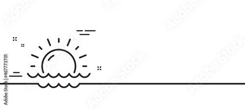 Sunny weather forecast line icon. Summer sun sign. Sunset with waves. Minimal line illustration background. Sunset line icon pattern banner. White web template concept. Vector