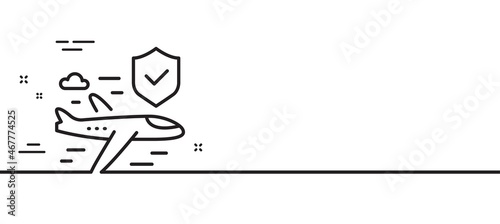 Flight insurance hand line icon. Risk coverage sign. Travel protection symbol. Minimal line illustration background. Flight insurance line icon pattern banner. White web template concept. Vector