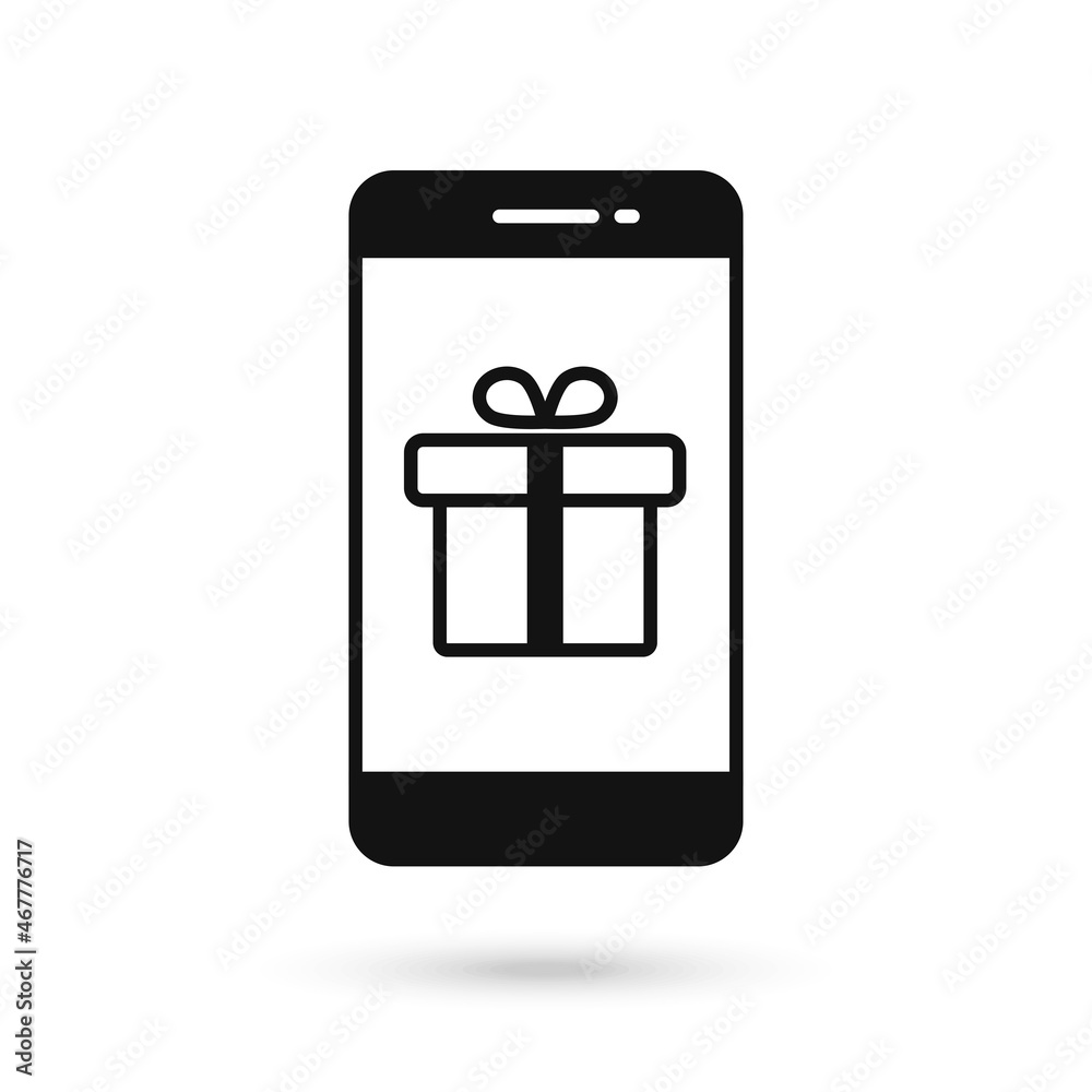 Mobile phone flat design with gift box icon. Mobile phone flat design with gift box icon.