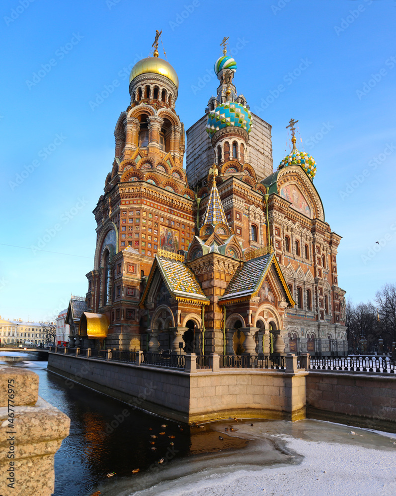 Church of the Savior on Spilled Blood in St. Petersburg, Russia. Beautiful tourist landmark and famous sightseeing of Russian christianity architecture.