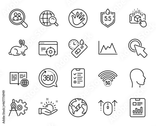 Vector set of Swipe up  Diagram and Internet book line icons set. Do not touch  Sunny weather and Click here icons. Augmented reality  Search employees and Report document signs. Vector