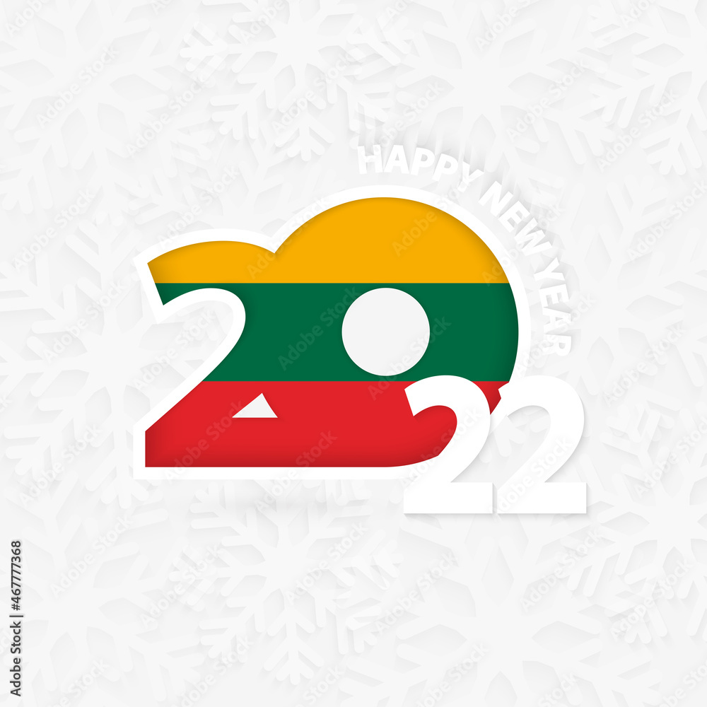 Happy New Year 2022 for Lithuania on snowflake background. Happy New Year 2022 for Lithuania on snowflake background.