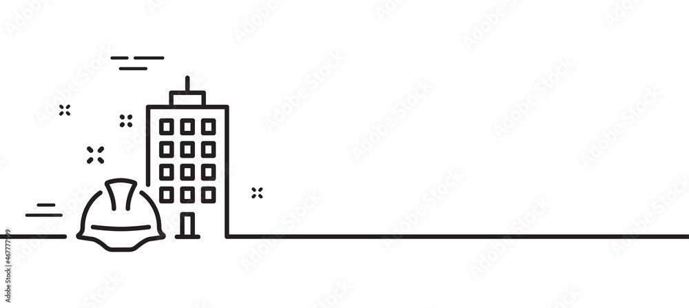 Construction building line icon. Engineer or architect helmet sign. Industrial engineering symbol. Minimal line illustration background. Construction building line icon pattern banner. Vector