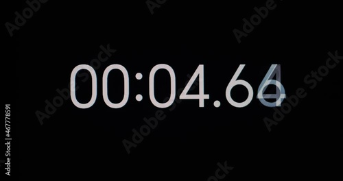 Digital stopwatch display. Counting seconds from zero to ten. Ten seconds in real time. Isolated