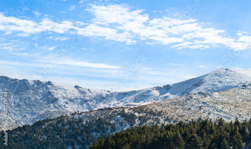 Panoramic view of mountains with snow in winter