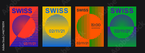 Collection of Swiss Design Modern Templates. Set of Geometric Circle Shape Patterns. Abstract minimalist backgrounds.