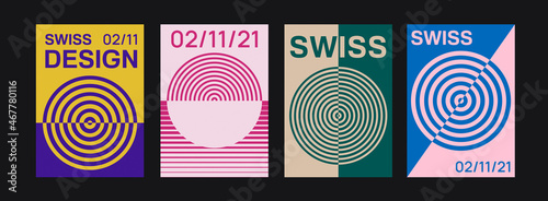 Set of Swiss Design Posters. Circle Geometric Shapes Pattern Vector Design. Modern bauhaus cover template.
