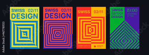 Set of Swiss Design Posters. Square Geometric Shapes Pattern Vector Design. Modern bauhaus cover template.