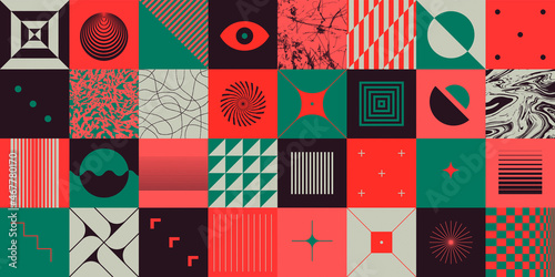 Modern Abstract Geometric Pattern Background. Cool Bauhaus Artwork. Postmodern Graphic Elements.