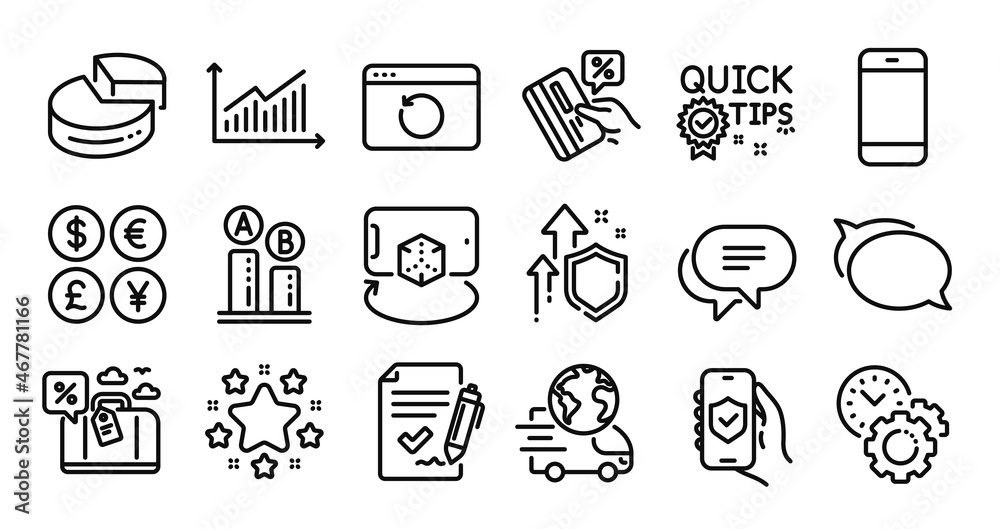 Security app, Time management and Travel loan line icons set. Secure shield and Money currency exchange. Quick tips, Approved agreement and Smartphone icons. Vector Security app, Time management and Travel loan line icons set. Secure shield and Money currency exchange. Quick tips, Approved agreement and Smartphone icons. Vector