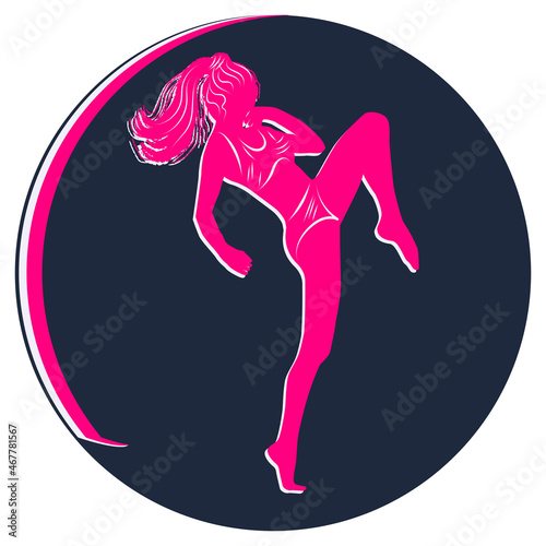 Kickboxing, girl, knee kick - icon - vector. Sport. Active activities at home. Logo.