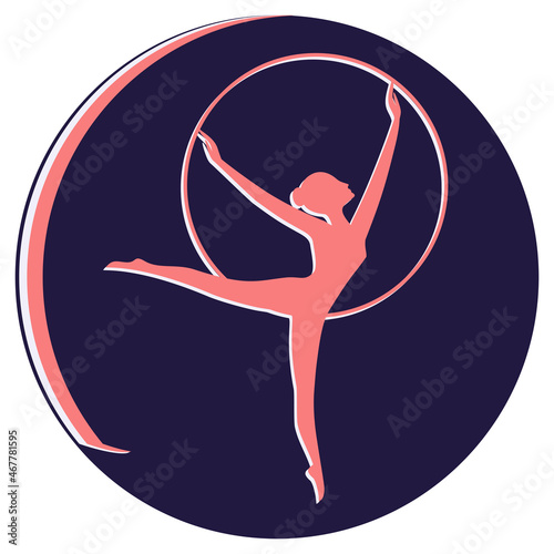 Fitness - woman with gymnastic ring - icon - vector. Sport. Active activities at home. Logo.