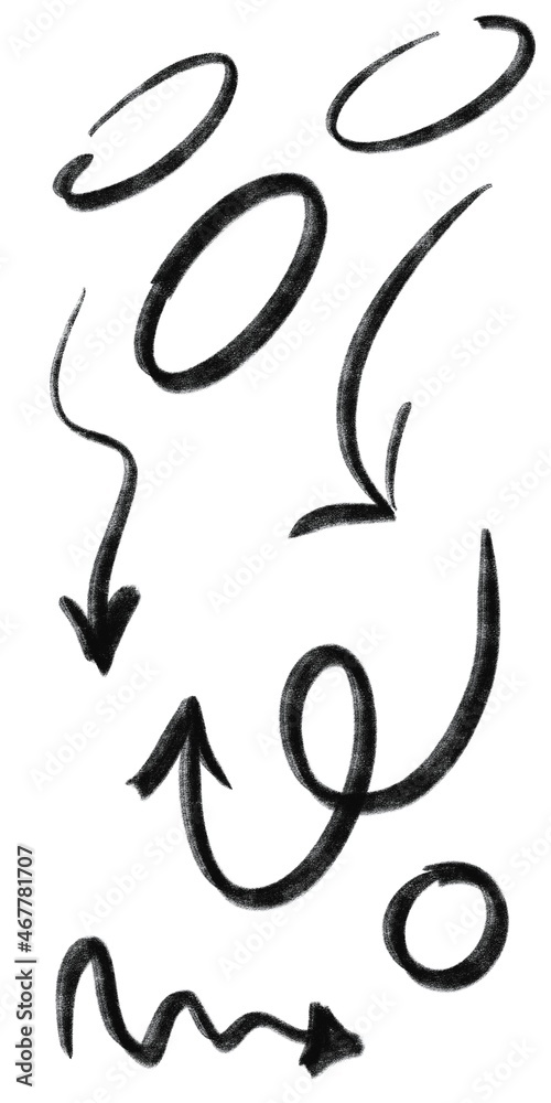 set of arrows and circles drawn in pencil set of arrows and circles drawn in pencil