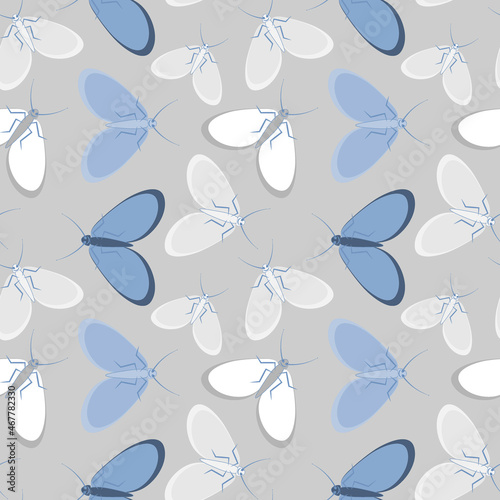 Seamless pattern - stylized moths - graphics. Summer, insects, unbearable ease of life. Wallpapers, textiles, packaging