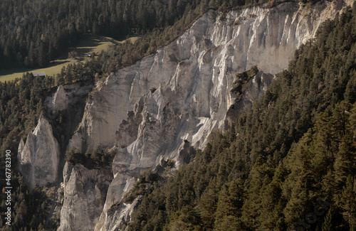 Heavily-eroded wall of the Rhine Gorge near Flims, Switzerland