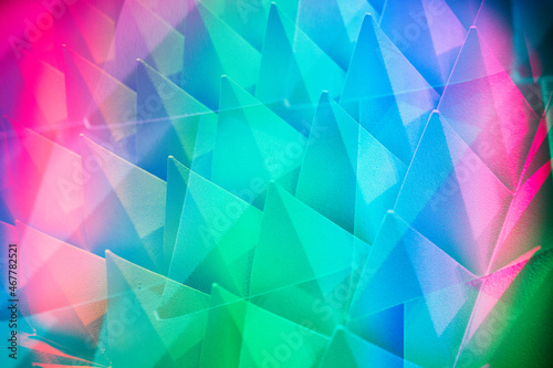 volumetric structure of chaotic pyramidal protrusions in perspective of spectral colors blurred image , 3d render, acoustics