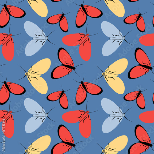 Seamless pattern - stylized moths - graphics. Summer, insects, unbearable ease of life. Wallpapers, textiles, packaging