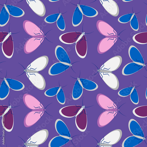Seamless pattern - stylized moths - graphics. Summer, insects, unbearable ease of life. Wallpapers, textiles, packaging