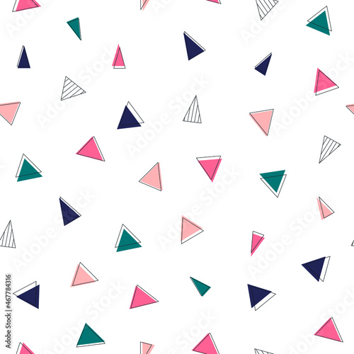 Abstract geometry seamless pattern. Mosaic of colorful triangles. Modern vector illustration for brochures, online stores, packaging.