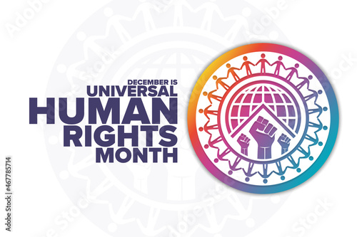 December is Universal Human Rights Month. Holiday concept. Template for background, banner, card, poster with text inscription. Vector EPS10 illustration.