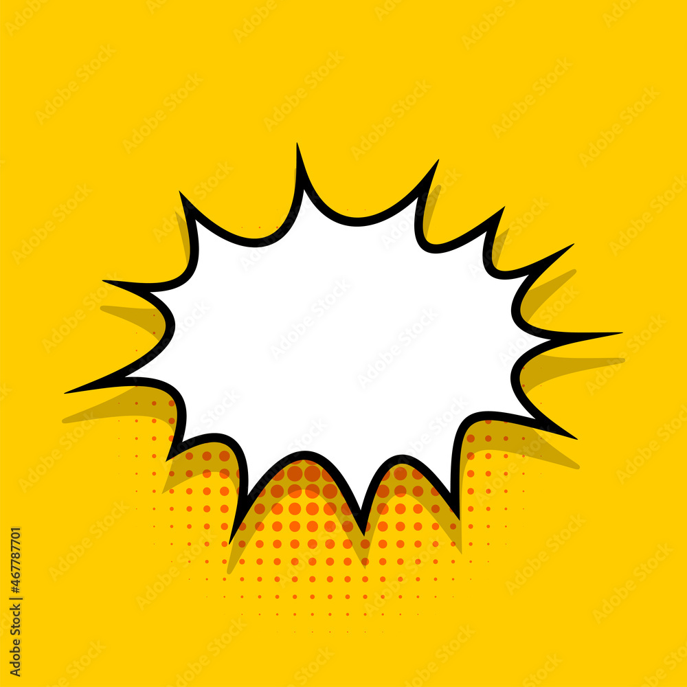 Comics speech bubble for text pop art design. White empty dialog cloud for text message halftone shadow. Comics sketch explosion elements comic book text style. Wow effect yellow cartoon vector Comics speech bubble for text pop art design. White empty dialog cloud for text message halftone shadow. Comics sketch explosion elements comic book text style. Wow effect yellow cartoon vector