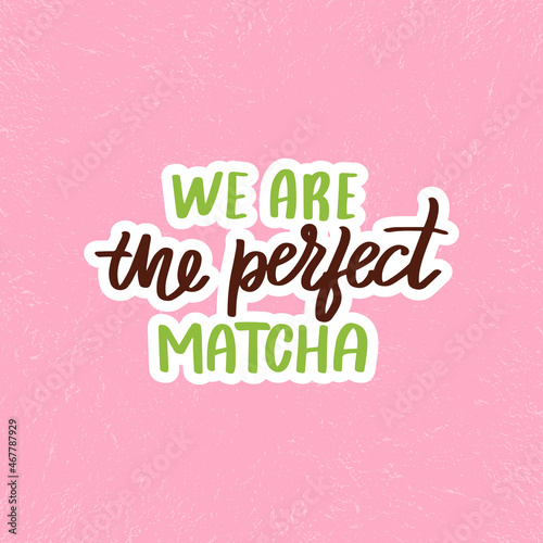 Cute matcha cup and macaron illustration with text 