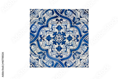 Padrão de azulejos típicos portugueses em tons de azul constituído por 16 peças de cerâmica photo
