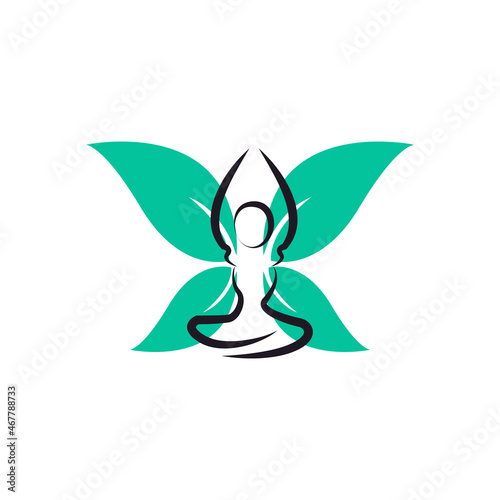 Butterfly Woman with Leaves for Wellness and Healthy Logo Icon Design Template Element