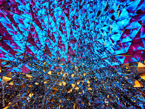 Photos Reflection in glass fragments in the crystal dome at the exhibition centre in th