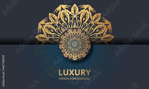 Mandala design round luxury design golden brush text.