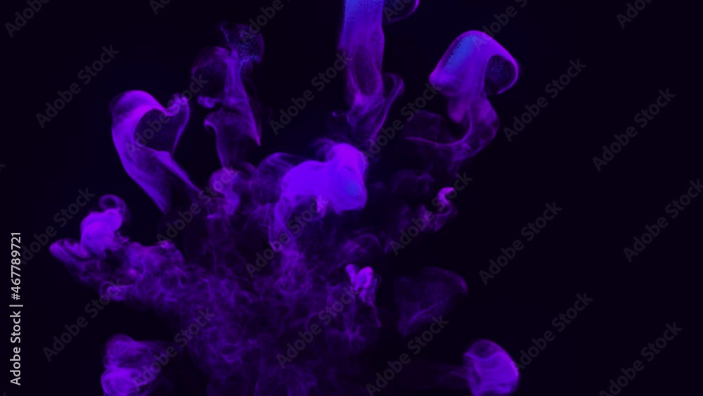 3d blue ink inject in water on black background with luma matte as alpha channel. Particle ink. Ink effect with massive ink plume. Puffs of paint underwater for effects or bright bg or composition 3d blue ink inject in water on black background with luma matte as alpha channel. Particle ink. Ink effect with massive ink plume. Puffs of paint underwater for effects or bright bg or composition