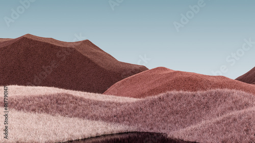 Fotografía Surreal mountains landscape with pale brown peaks and gray sky