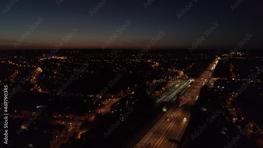 Aerials North London Near Wembley Stadium, London, England, Suburban Area Sunset Heavy traffic Near M1 Intersection
