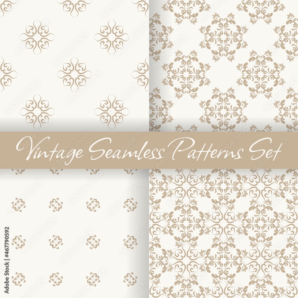 A collection of damask seamless patterns. Vector print in vintage style. For textiles wallpaper tiles or packaging.