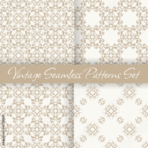 A set of seamless vintage patterns. Damascus style vector texture. For textiles wallpaper tiles or packaging.