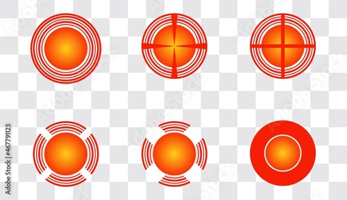 Point pain Pain localization mark Set of abstract symbols of pain Red circles radar icons Symbols for medical design Vector illustration Body painful spot marks Muscle pain, painful headaches or healt