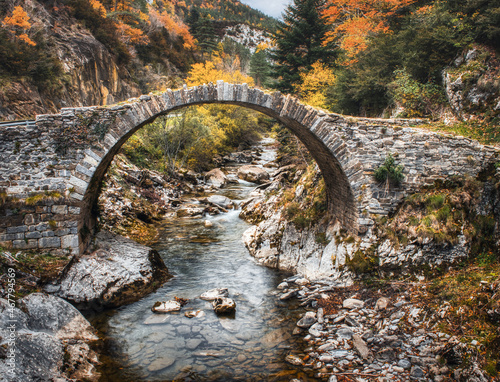 Romanesque bridge of Isaba, Valle de Roncal, Navarre, Spain photo