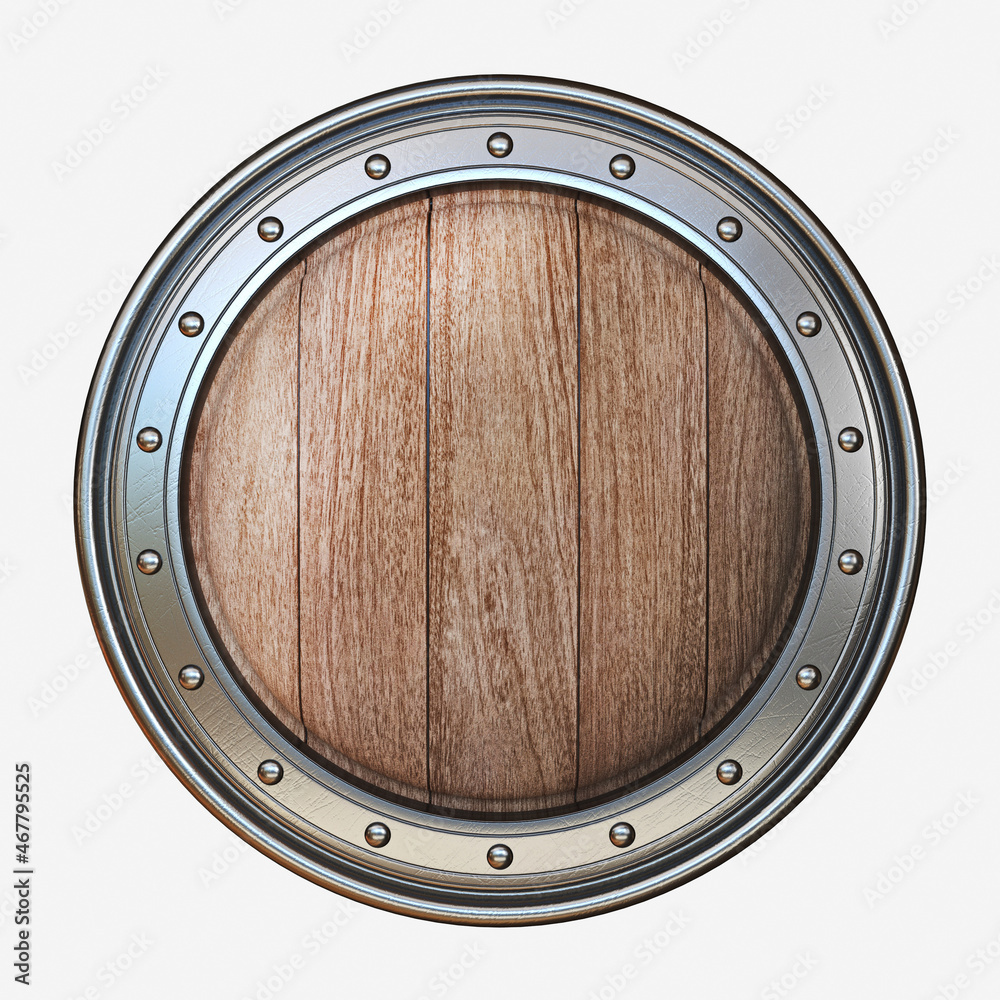 Obraz premium Circle wooden shield with steel frame 3D