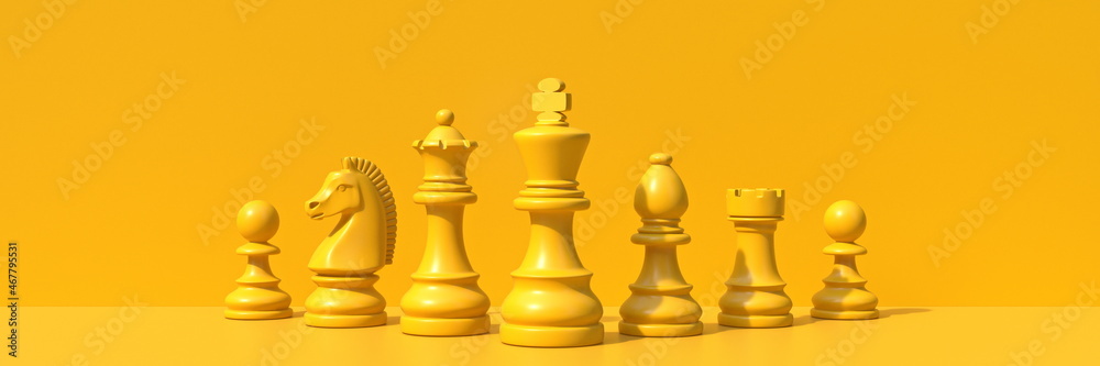 Yellow chess pieces 3D