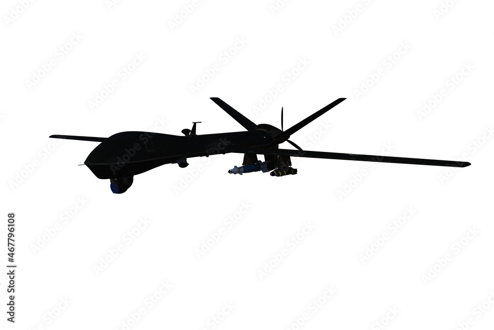 3D rendering of a black ops military drone aircraft isolated on 3D rendering of a black ops military drone aircraft isolated on