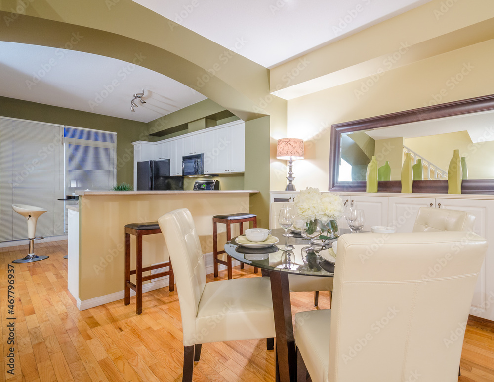 Modern dining room in luxury house. Modern dining room in luxury house.