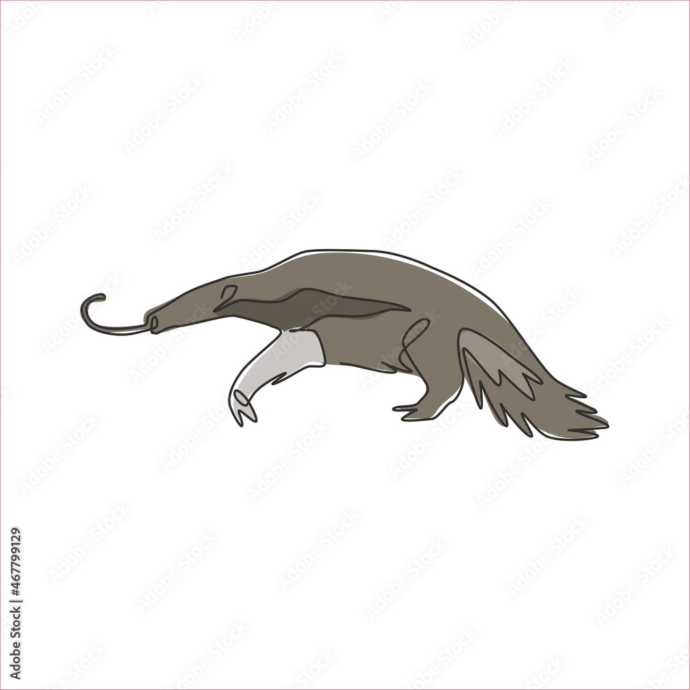 One single line drawing of big anteater for logo identity. Worm tongue animal mascot concept for national park icon. Modern continuous line draw design vector illustration graphic One single line drawing of big anteater for logo identity. Worm tongue animal mascot concept for national park icon. Modern continuous line draw design vector illustration graphic